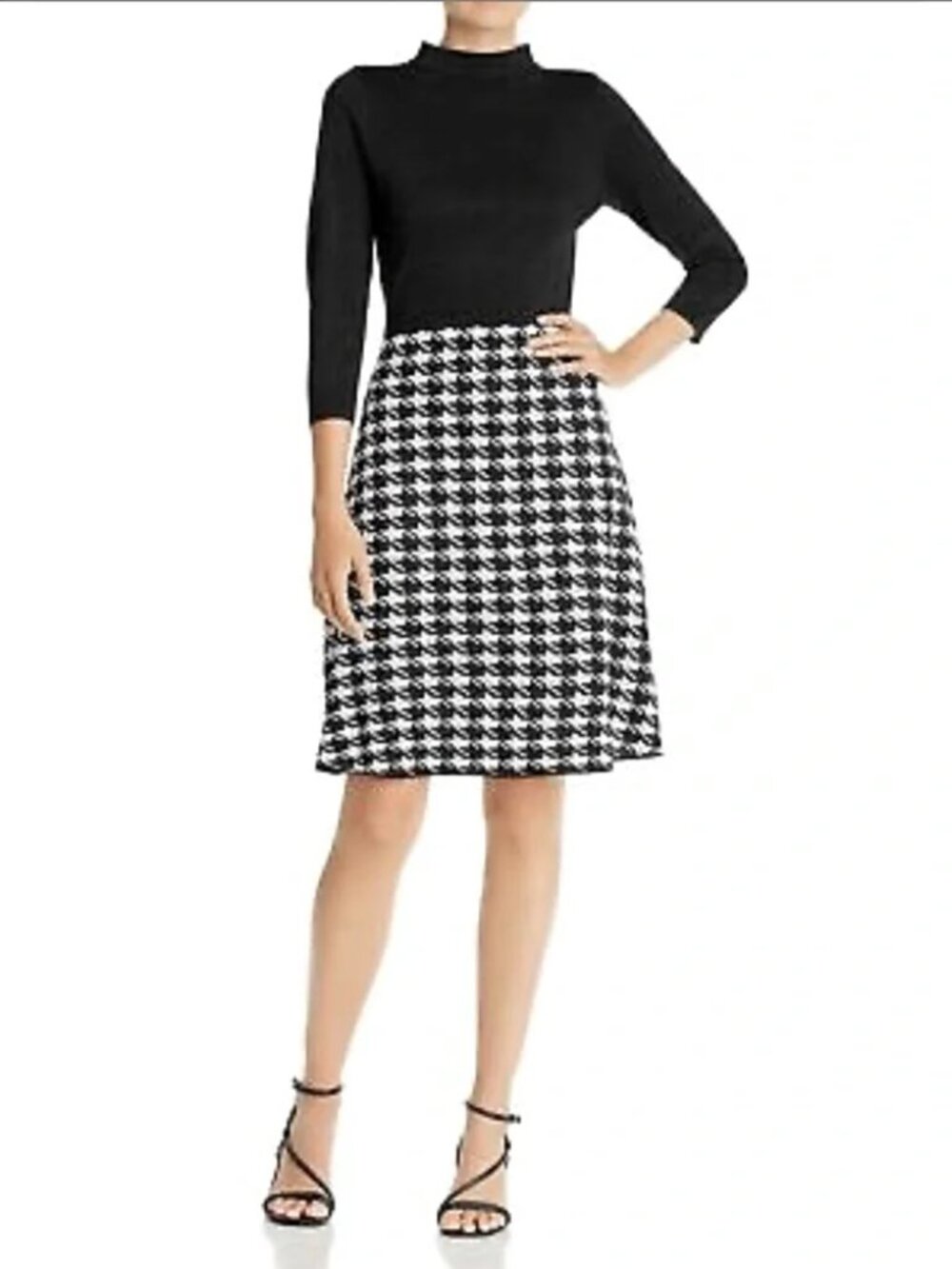 Nanette Lepore Metallic Black Houndstooth Fit & Flare Dress Size S